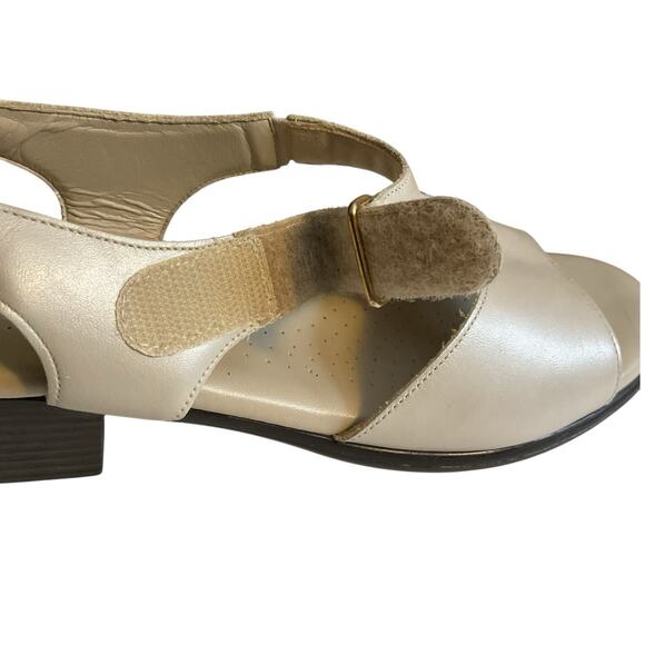 SAS Suntimer Sandals Sz 8.5 S-AAA Pearl Bone Ivory Leather Sling Back Peep Toe - Picture 13 of 14